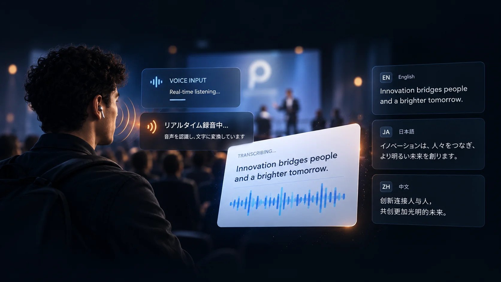 听讲与记录：语音实时转为多语言文字